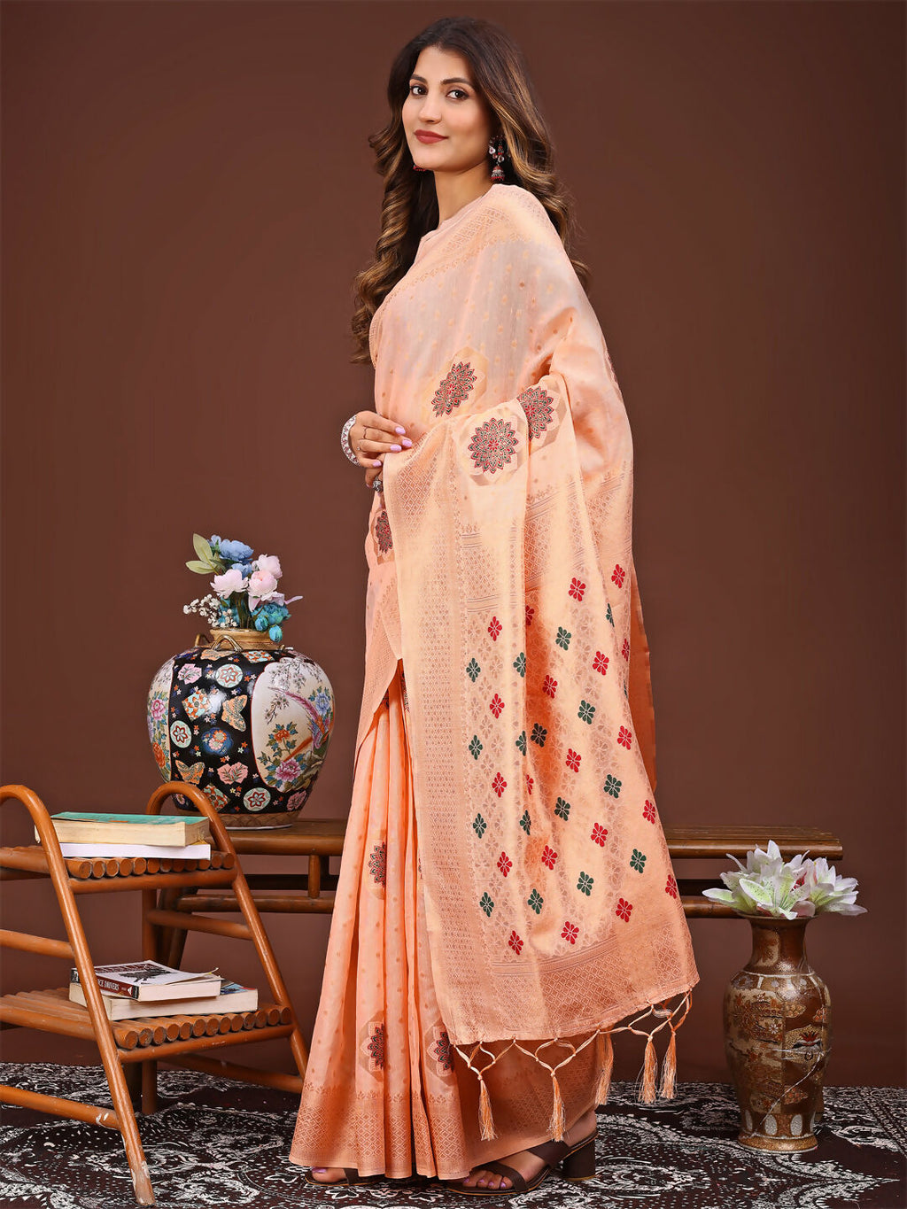 Shree Shyam Fashion Neerja Orange Linen Cotton Saree | Grocsy
