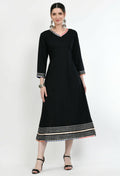 Women's Black Rayon Dress Embellished With Gota Work And Multi Lace - G & A Apparels | Grocsy