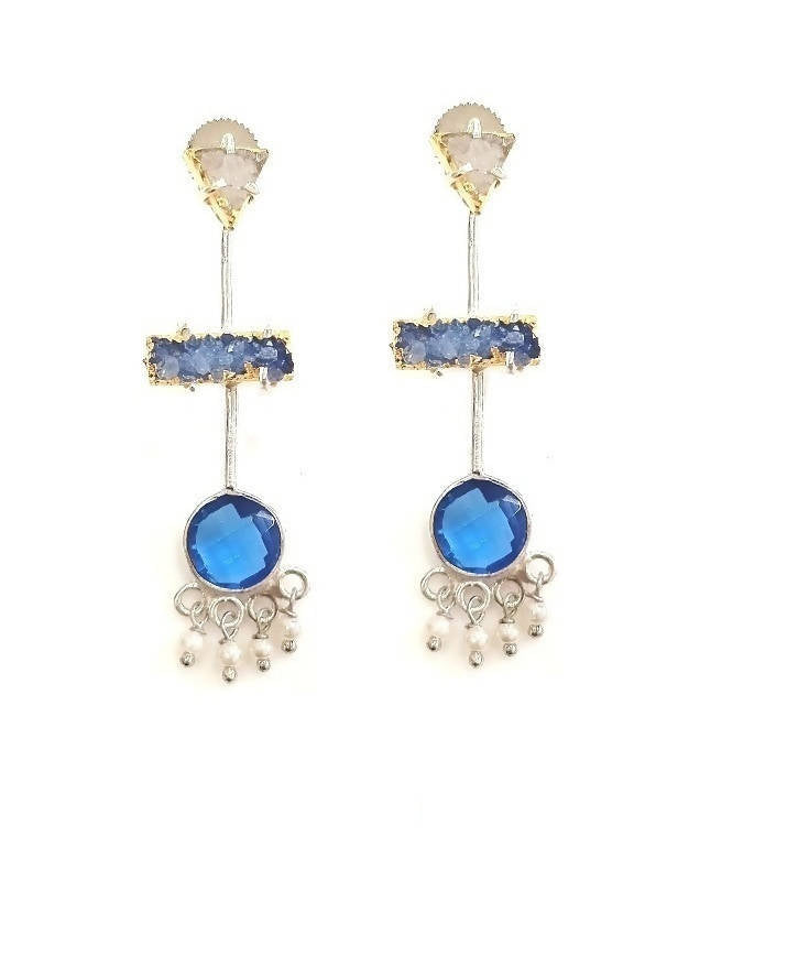 Bling Accessories Druzy Aqua Color Semi Precious Stone 92.5 Sterling Silver Earrings | Grocsy