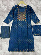 Jyoti Fashion Women's Morpich 14KG Rayon Foil Print with Embroidery Kurta Set | Grocsy