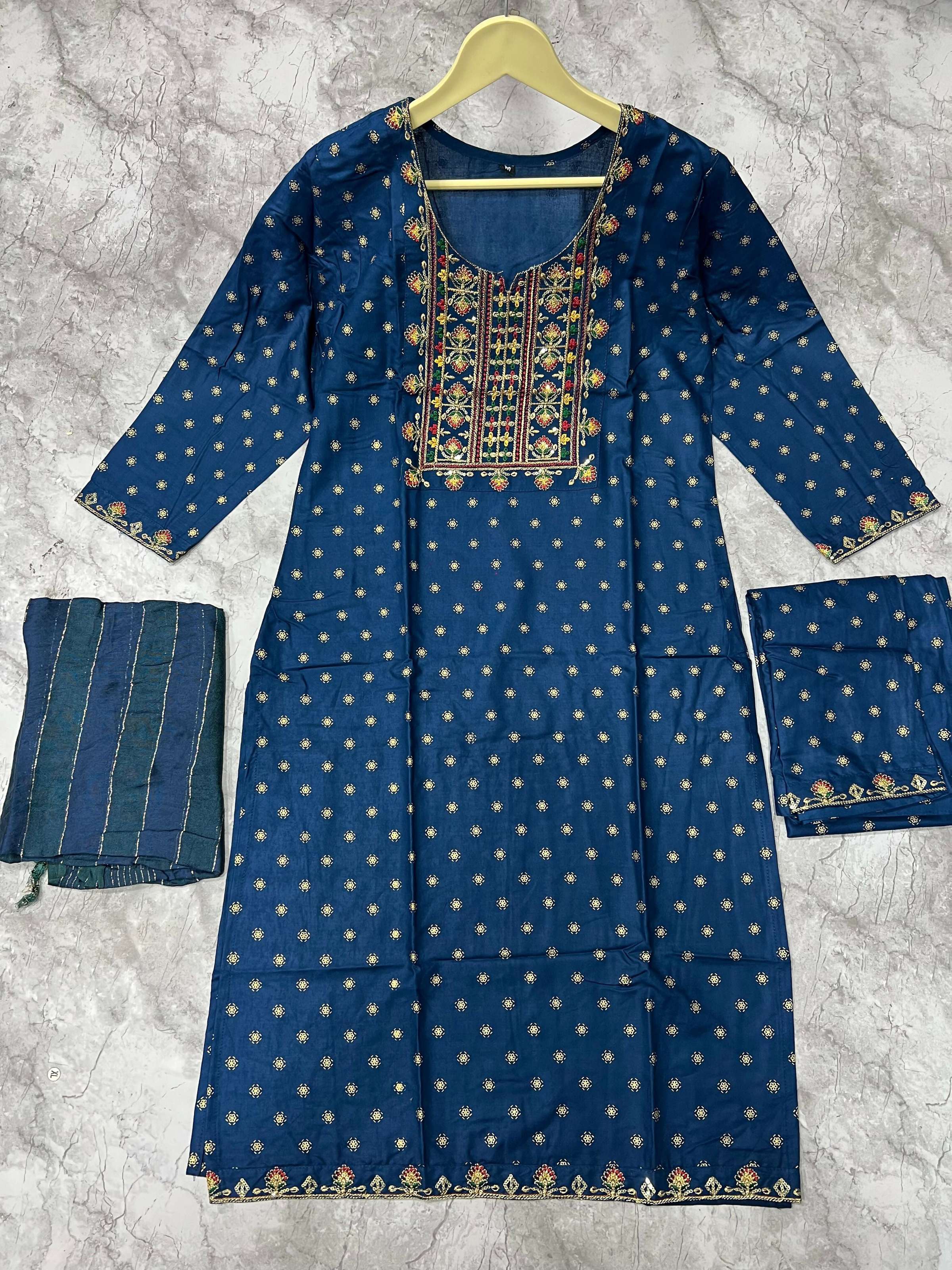 Jyoti Fashion Women's Morpich 14KG Rayon Foil Print with Embroidery Kurta Set | Grocsy