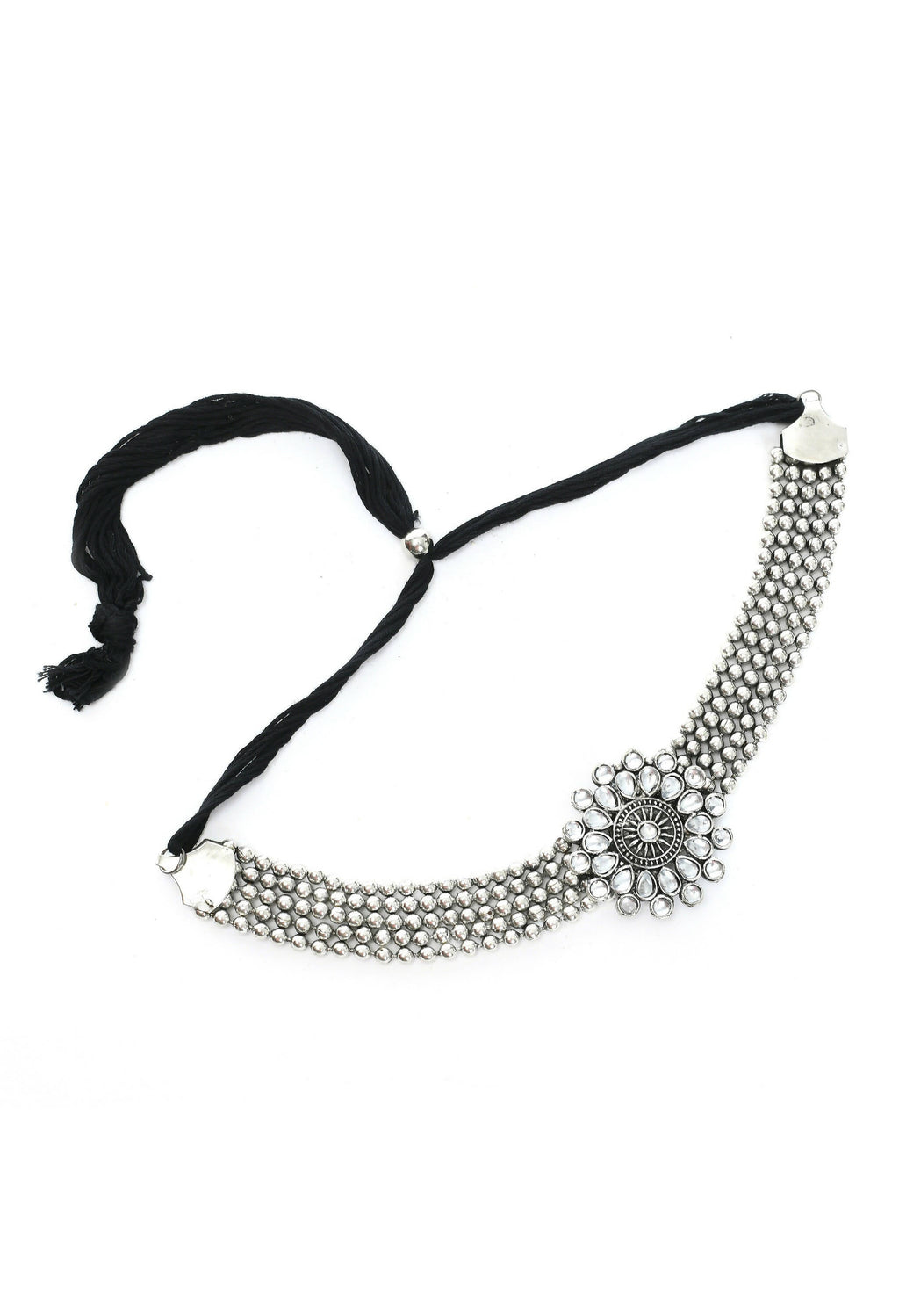 Mominos Fashion Johar Kamal Oxidised Silver-Plated Brass Finish Kundan Choker For Women (Silver) | Grocsy