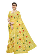 Vamika Yellow Chanderi Cotton Embroidery Saree with Colourful flower Design | Grocsy