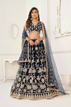 Aastha Fashion Black Butterfly Net White Cotton Thread Work And Sequence Work Embroidery Wedding Wear Lehenga Choli | Grocsy