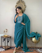 Partywear Designer Firozy Rayon Slub Stitched Suit With Dupatta - Tanisha | Grocsy