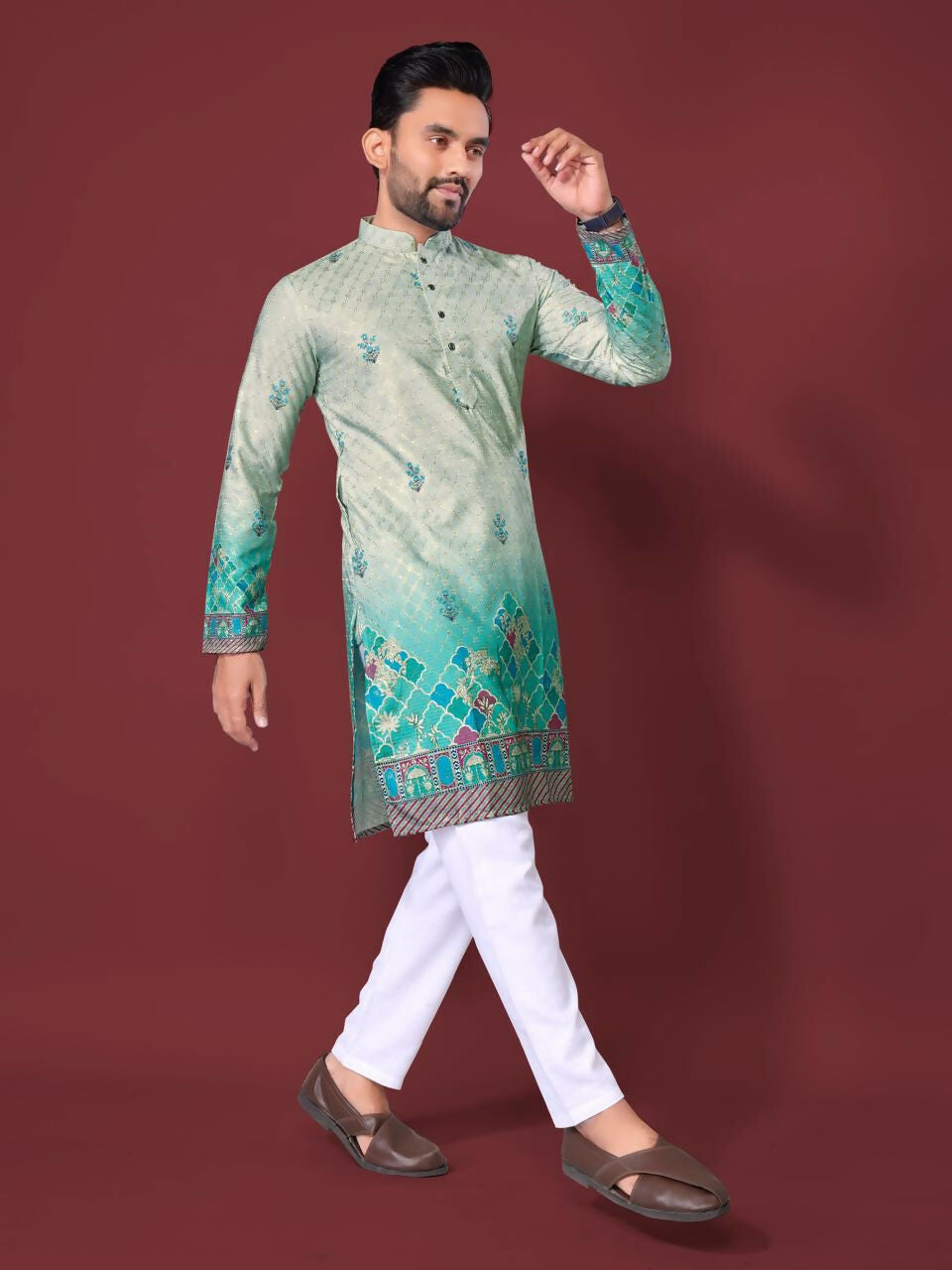 Anaita Light Green Multi Colour Kurta | Grocsy