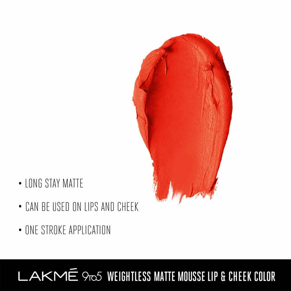 Lakme 9 to 5 Weightless Mousse Lip & Cheek Color - Tangerine Fluff | Grocsy