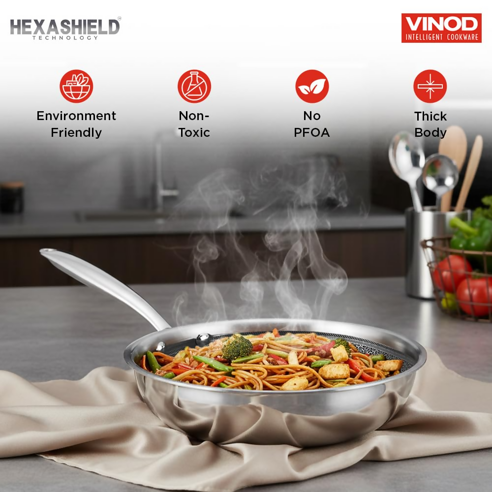 Vinod SAS Pro Platinum Triply Stainless Steel Hybrid Non Stick Frypan | Grocsy