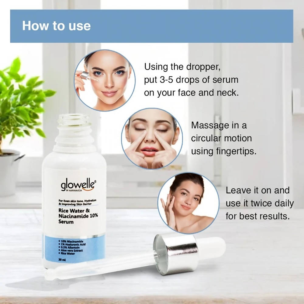 Aaryanveda Glowelle Rice Water & Niacinamide 10% Serum | Grocsy