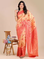 Shree Shyam Fashion Banarasi Silk Cream & Red Saree | Grocsy
