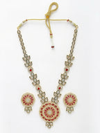 NVR Women's Red & Gold Kundan Studded Handcrafted Jewellery Set | Grocsy