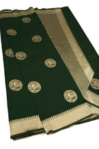 DEIANA'S Beautiful Designer Golden zari Soft Lichi Silk Saree - Green | Grocsy