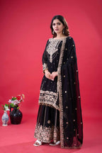 Teeya Creation Black Color Faux georgette Embroidery Work Sharara Set | Grocsy