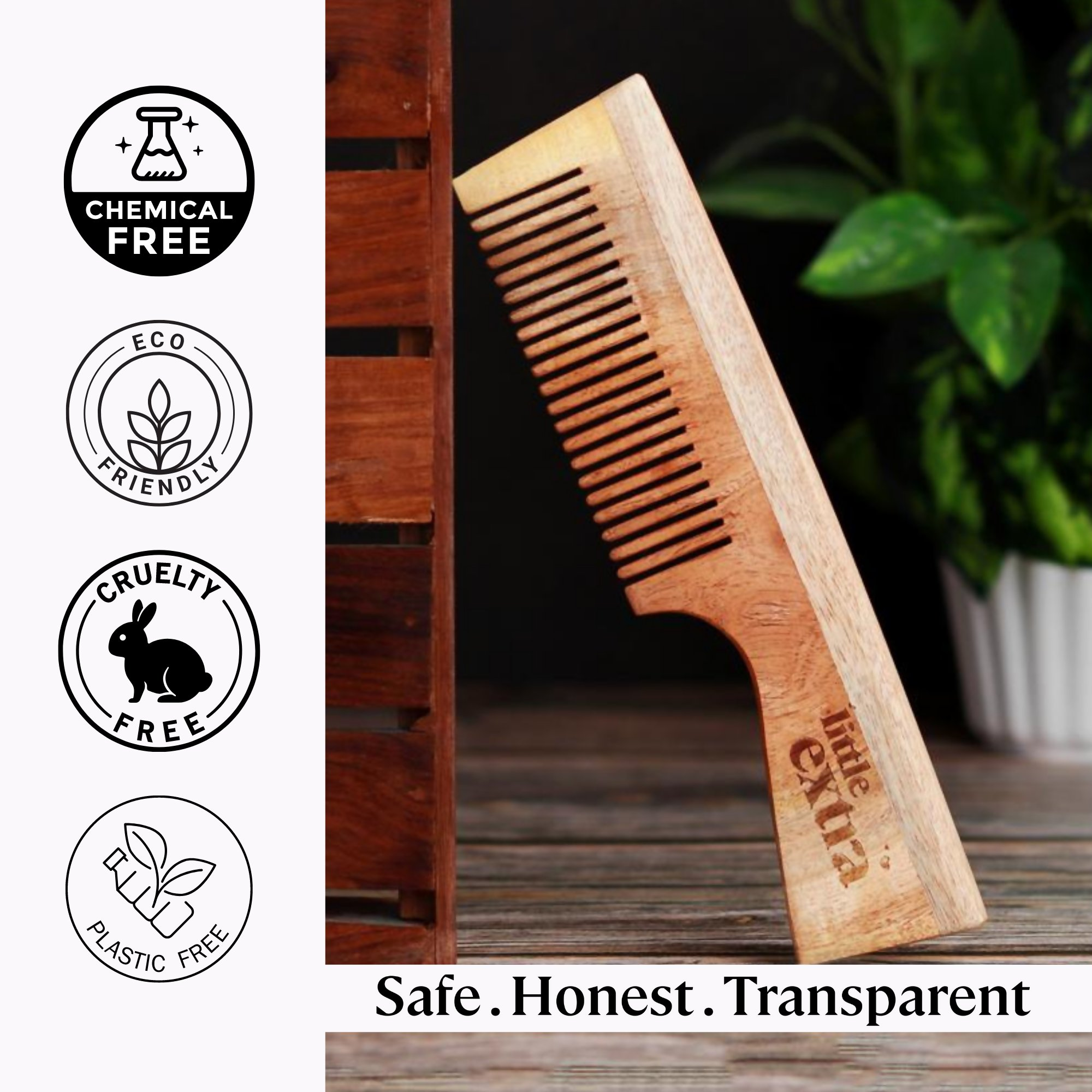 Little Extra Wooden Neem Comb For Hair Growth | Grocsy