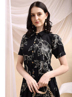 Tiered A-Line Midi Shirt Dress, Black - Hiral Fashion | Grocsy