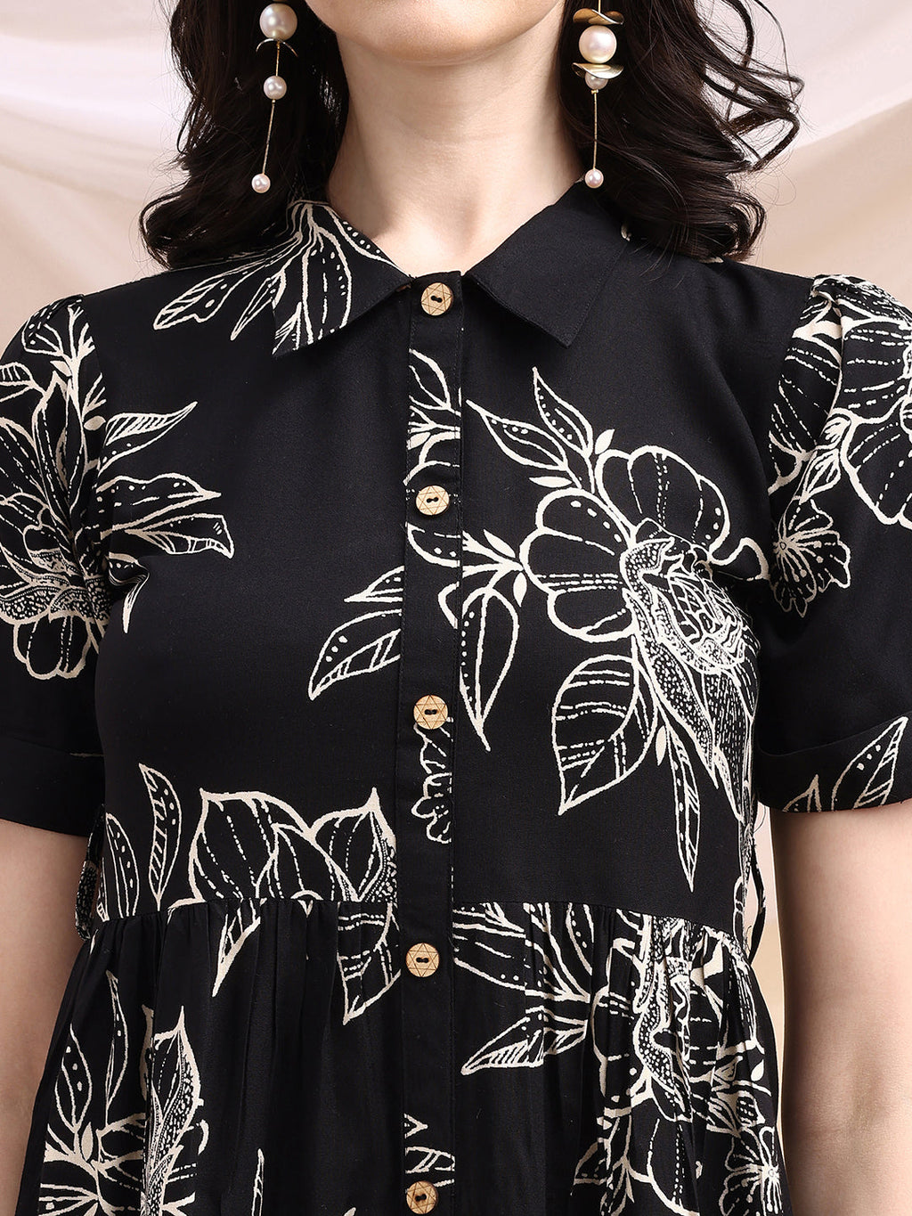 Tiered A-Line Midi Shirt Dress, Black - Hiral Fashion | Grocsy