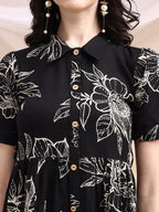 Tiered A-Line Midi Shirt Dress, Black - Hiral Fashion | Grocsy