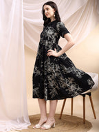 Tiered A-Line Midi Shirt Dress, Black - Hiral Fashion | Grocsy