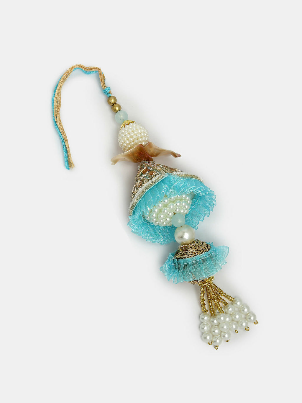 NVR Women & Men Set of 2 Blue Krishna Pearl Bhaiya Bhabhi Rakhi With Roli Chawal & Chocolate | Grocsy