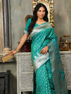 Shree Shyam Fashion Banarasi Silk Rama Green Saree | Grocsy