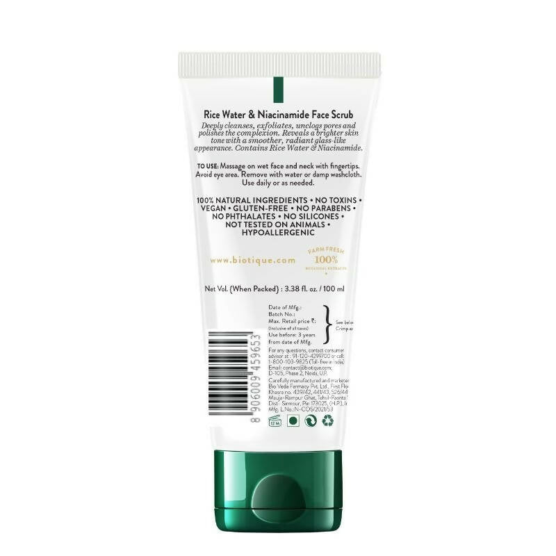 Biotique Advanced Ayurveda Rice Water & Niacinamide Face Scrub | Grocsy