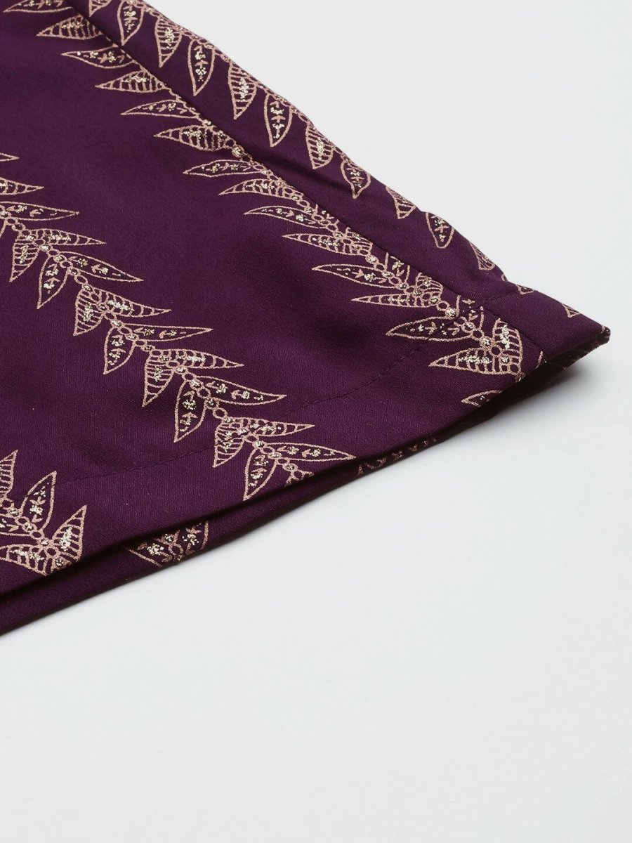 Ahalyaa Purple & Golden Printed Basic Jumpsuit | Grocsy