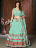 Myra Sea Green Chinon Embroidered Designer Lehenga | Grocsy