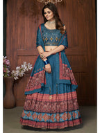 Myra Aequa blue Chinon Embroidered Designer Lehenga | Grocsy