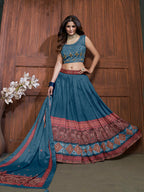 Myra Aequa blue Chinon Embroidered Designer Lehenga | Grocsy