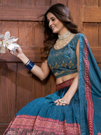 Myra Aequa blue Chinon Embroidered Designer Lehenga | Grocsy
