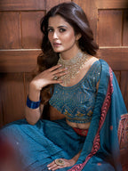 Myra Aequa blue Chinon Embroidered Designer Lehenga | Grocsy