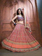 Myra Multicolor Silk and Chinon Embroidered Designer Lehenga | Grocsy