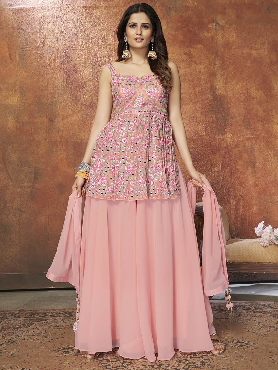 Myra Pink Georgette Embroidered Designer Suit | Grocsy