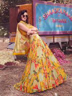 Myra Yellow Art Silk Embroidered Designer Lehenga | Grocsy