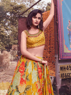Myra Yellow Art Silk Embroidered Designer Lehenga | Grocsy