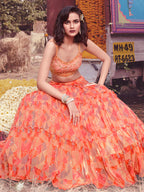 Myra Peach Chinon Embroidered Designer Lehenga | Grocsy