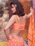 Myra Peach Chinon Embroidered Designer Lehenga | Grocsy