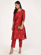 Cheera Women's Beautiful Hand Embroidered Motif All-Over Straight Silk Kurta Set (CH069K) | Grocsy