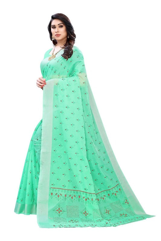 Vamika Green Chanderi Designer Saree (DIYA GREEN) | Grocsy
