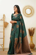 DEIANA'S Beautiful Designer Golden zari Soft Lichi Silk Saree - Green | Grocsy