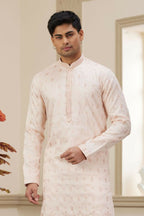 Raivat Ethnic Art Silk Thread Work Kurta Pajama In Light Pink Colour | Grocsy