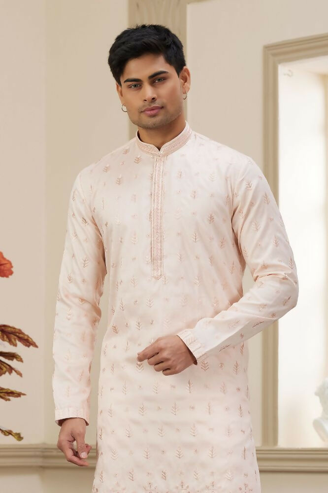 Raivat Ethnic Art Silk Thread Work Kurta Pajama In Light Pink Colour | Grocsy