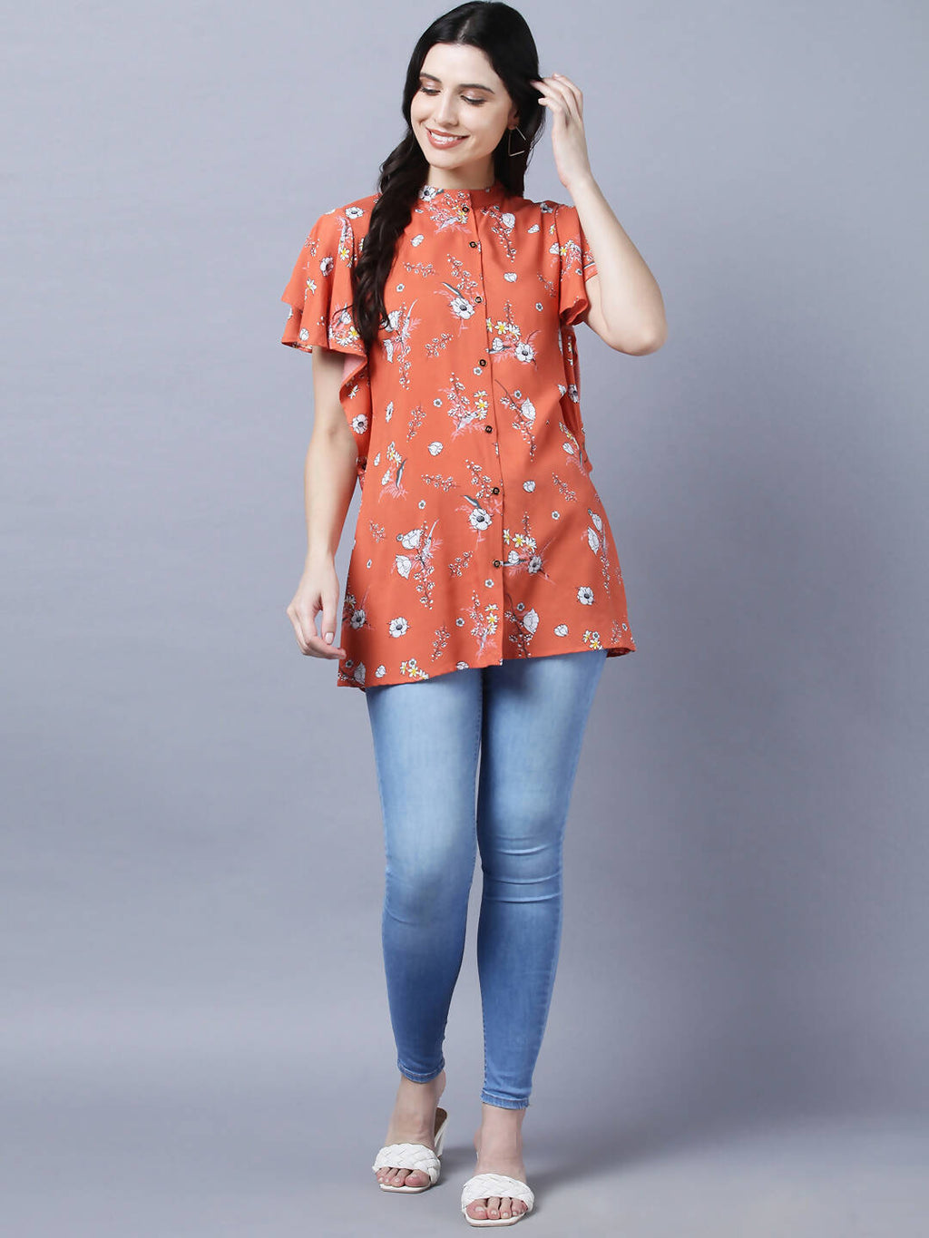 Myshka Stylish Orange Viscose Short Sleeve Women's Top | Grocsy