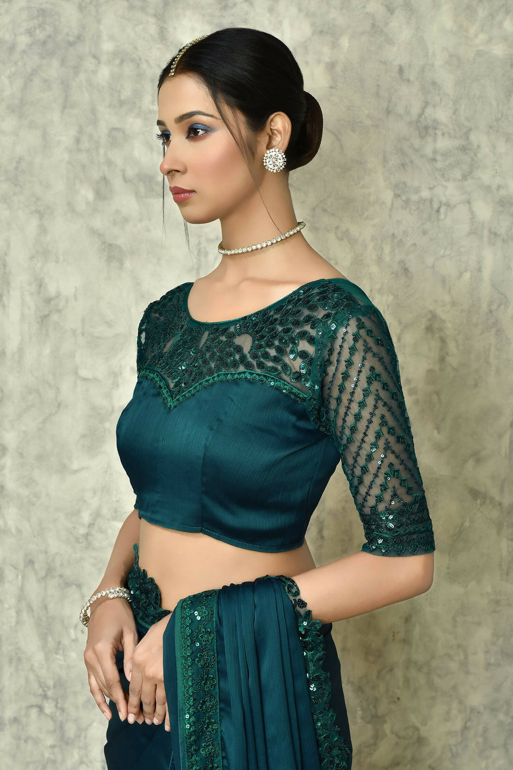 Teal Silk Solid Designer Saree with Blouse - Purvi | Grocsy