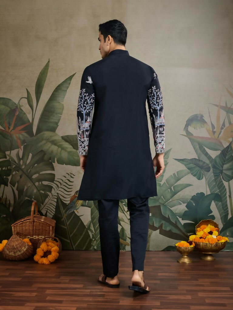 Vastranavya Black Exclusive Festival Wear Viscose Silk Thread & Sequence Embroidered Work Kurta | Grocsy