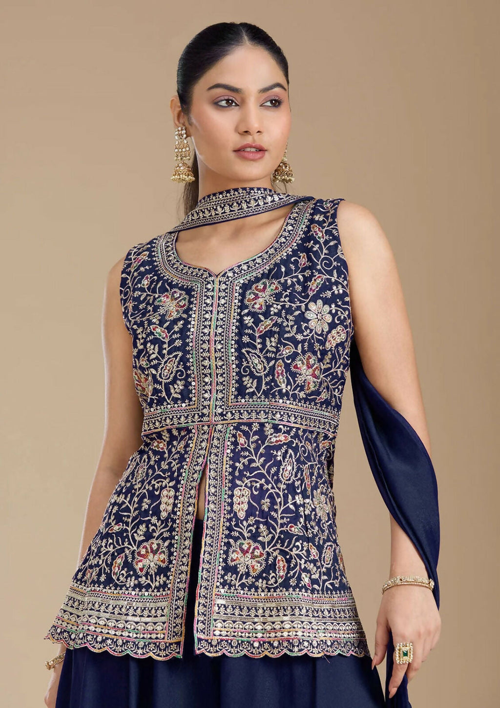Teeya Creation Blue Color Star Georgette Party Wear Designer Peplum Sharara Set | Grocsy