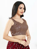 Joban Fashion Wine Silk Padded Blouse With Sweetheart Neck Sleeveless | Grocsy