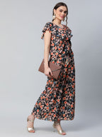 Ahalyaa Women Black Crepe Digital Print Top with Palazzo Set | Grocsy