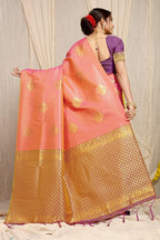 Anaita Peach Woven Design Pure Silk Banarasi Saree With Blouse | Grocsy