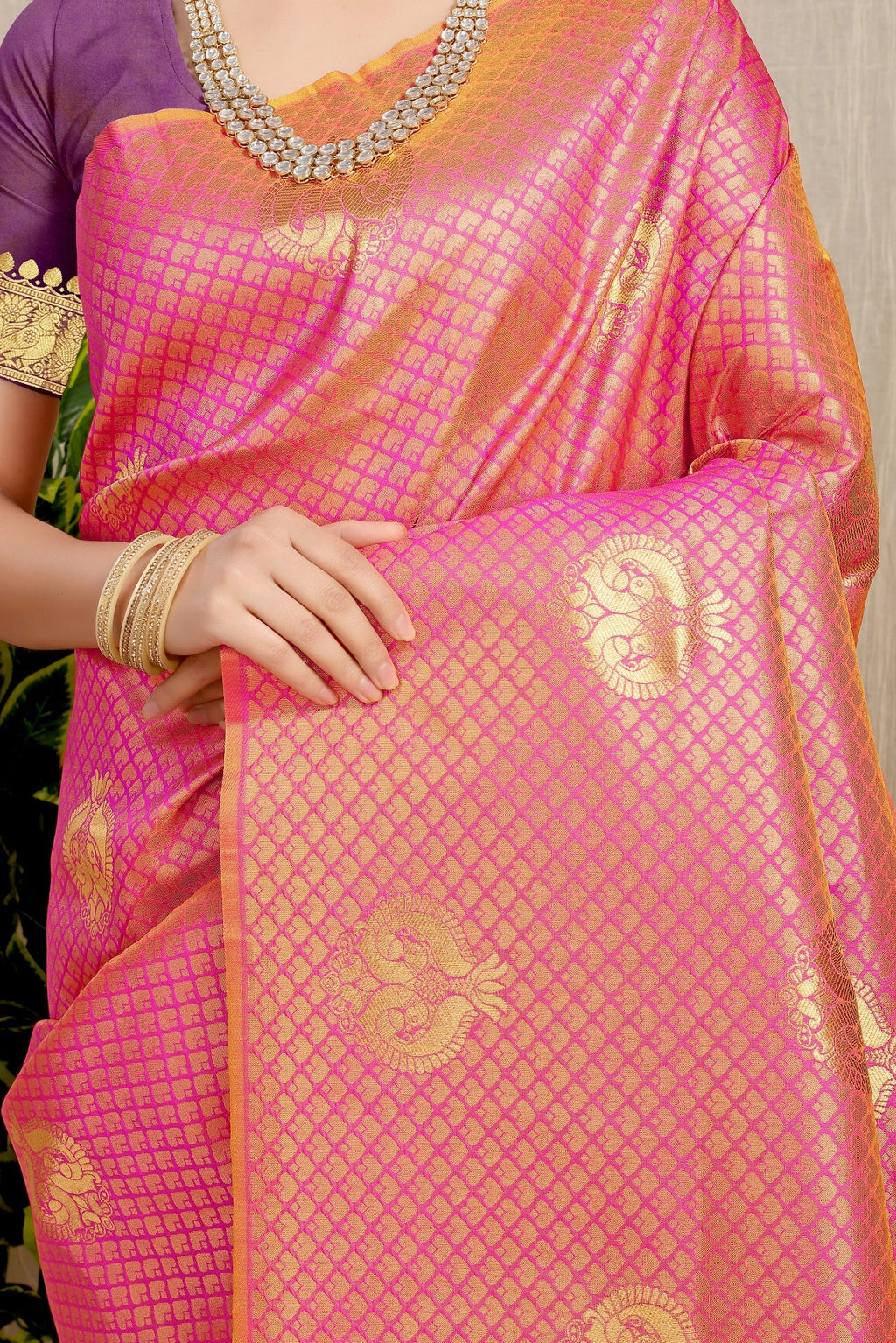 Anaita Peach Woven Design Pure Silk Banarasi Saree With Blouse | Grocsy